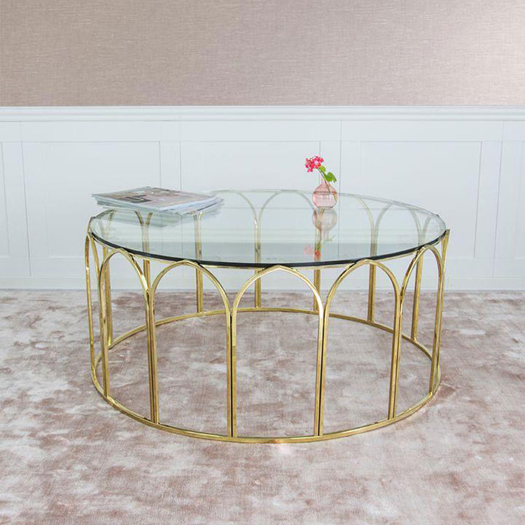 GEAR ROUND GLASS TOP WITH GOLDEN METAL BASE