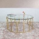 GEAR ROUND GLASS TOP WITH GOLDEN METAL BASE