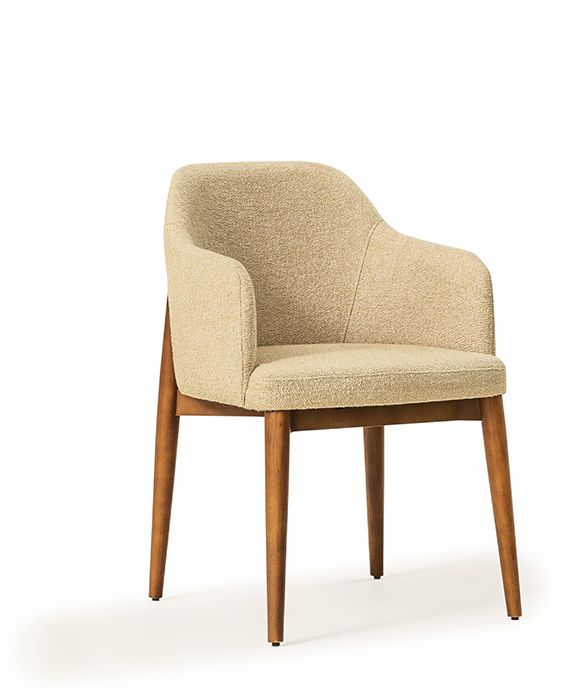 ATLAS BEIGE ARM DINING CHAIR WITH WALNUT LEGS