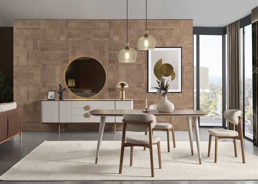 VIOLA FABRIC BEIGE & BEECH WOOD DINING CHAIR