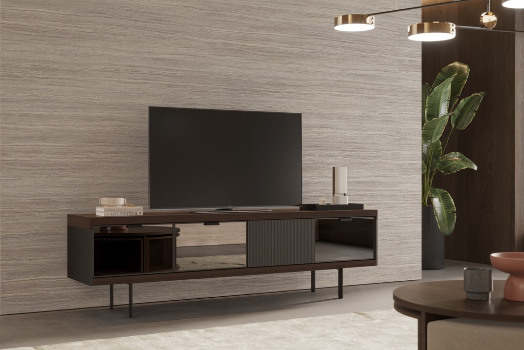 ALESTA DARK WALNUT & SMOKED GRAY TV CONSOLE