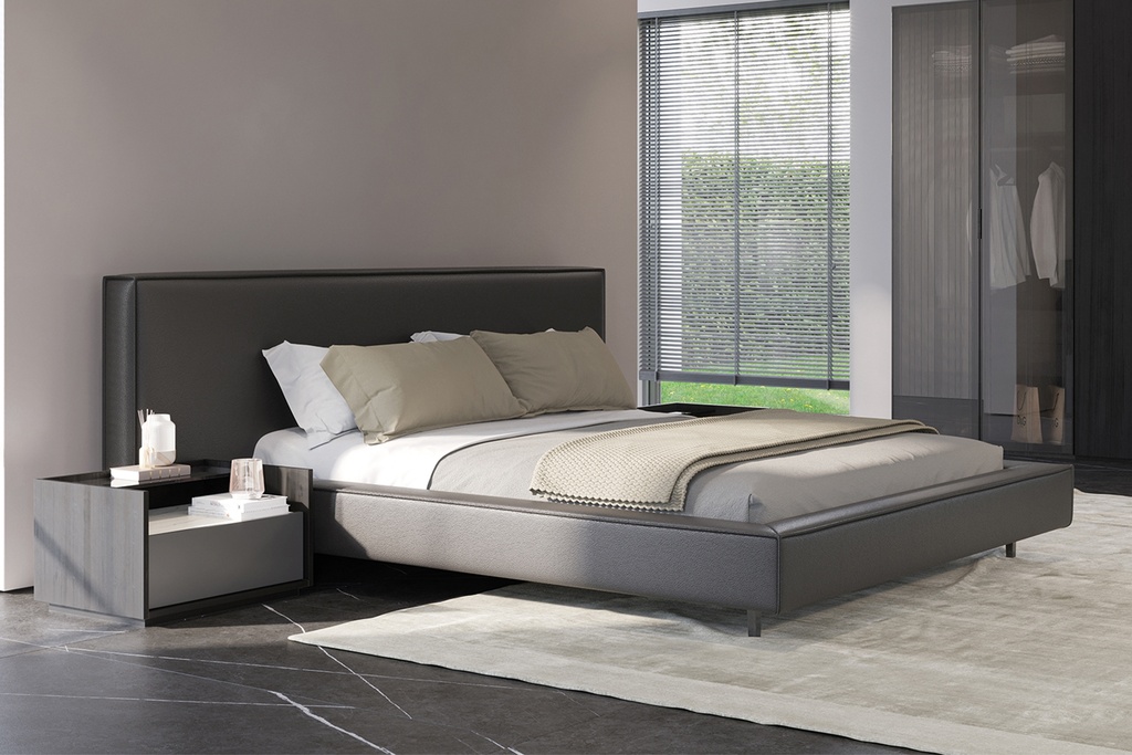 COLLECT FABRIC MIXED BEIGE & GOLD KING BED