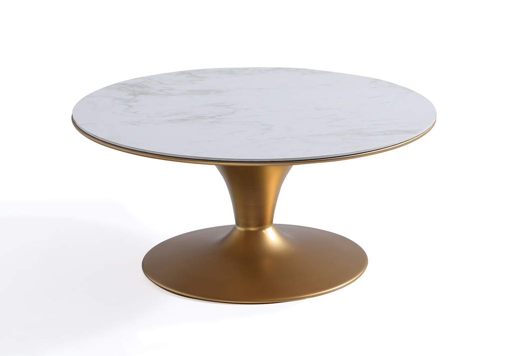 DOTTY ROUND WHITE MARBLE TOP COFFEE TABLE