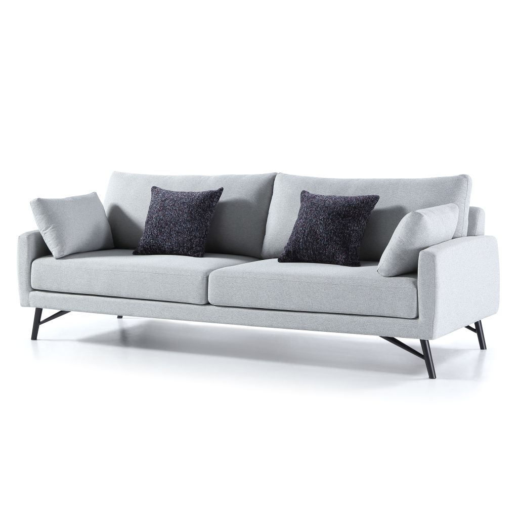 LIAN FABRIC GRAY 3 SEATER SOFA WITH BLACK LEGS