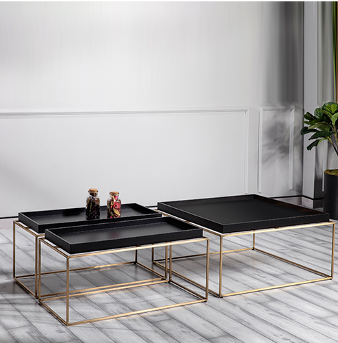 TRIO COFFEE TABLE SET IN GOLD LEGS