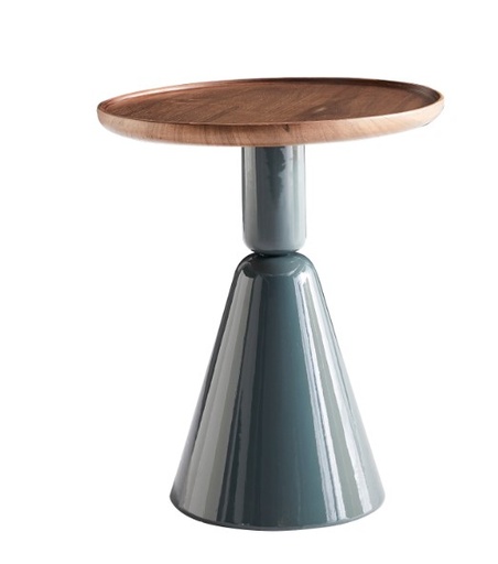 [ZHISTWGA ] GEO WALNUT WITH BLUE GRAY BASE SIDE TABLE