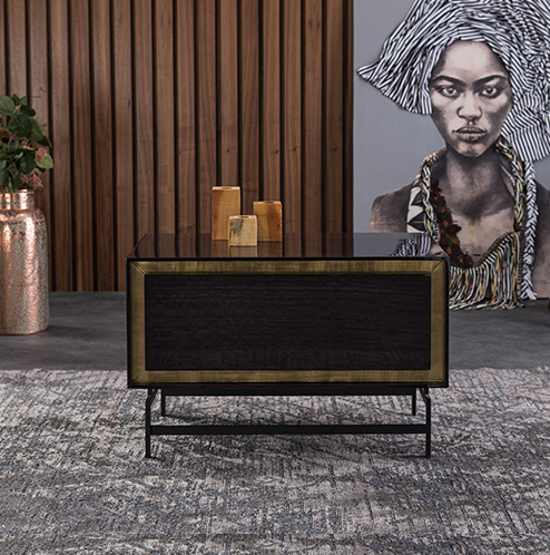 [31DNTML1] PALAZZO MATT GRAY NIGHT STAND WITH BRASS LEG